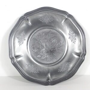 European Vintage Pewter Tray or Dish with Flowers Floral Drinks Tray Tre Effe
